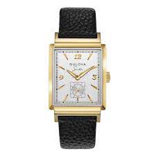 BULOVA GOLDTONE GENTS FLY ME TO THE MOON WATCH WITH RECTANGULAR FACE