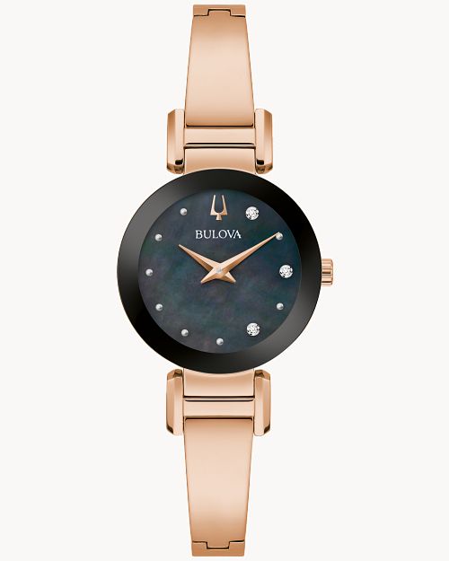 BULOVA LADIES MARC ANTHONY COLLECTION ROSETONE WATCH WITH BLACK FACE