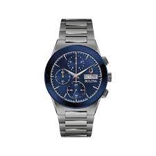 BULOVA GENTS CHRONOGRAPH GUNMETAL WATCH WITH BLUE FACE