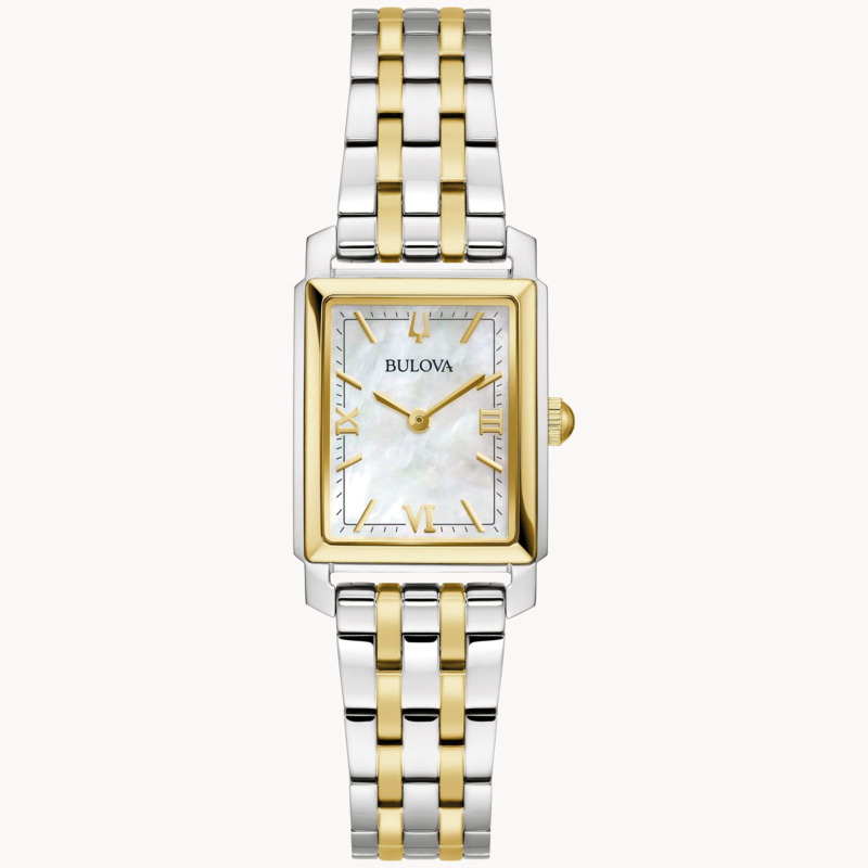 BULOVA SUTTON LADIES TWO TONE STAINLESS STEEL WATCH WITH MOTHER OF PEARL DIAL