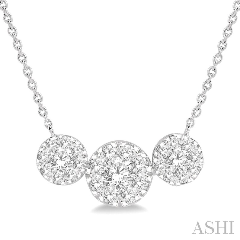 14K WHITE GOLD LOVEBRIGHT DIAMOND NECKLACE WITH 27=1.00TW ROUND I-J SI3-I1 DIAMONDS 18