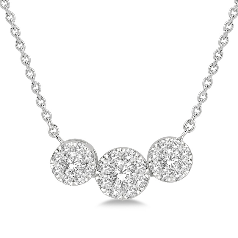 14 KARAT WHITE GOLD LOVEBRIGHT DIAMOND NECKLACE WITH 27=0.35TW ROUND I-J SI3-I1 DIAMONDS 18