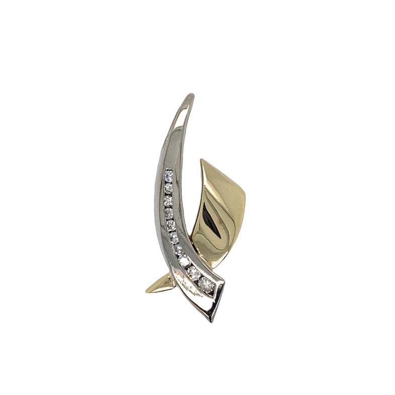 14K YELLOW & WHITE GOLD ESTATE SLIDE PENDANT WITH 10 = 0.48TW ROUND H-I I1 DIAMONDS  GRAM WEIGHT: 9.78  (ESTATE ITEM:  ALL SALES FINAL  AS IS  NO WARRANTY)