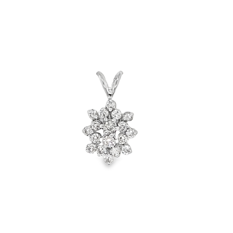 14K WHITE GOLD ESTATE CLUSTER PENDANT  WITH 18 = 0.53TW ROUND G-H SI1-SI2 DIAMONDS  GRAM WEIGHT: 1.17  (ESTATE ITEM:  ALL SALES FINAL  AS IS  NO WARRANTY)
