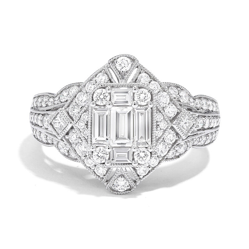 Cluster Milgrain Engagement Ring