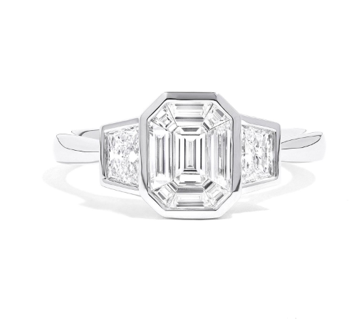18K WHITE GOLD CLUSTER ENGAGEMENT RING SIZE 7 WITH 9=0.57TW VARIOUS SHAPES (1 OCTAGON & 8 BAGUETTES) F-G VS2-SI1 DIAMONDS AND 12=0.46TW VARIOUS SHAPES (2 TRAPEZOIDS & 10 ROUNDS) F-G VS2-SI1 DIAMONDS   (4.88 GRAMS)