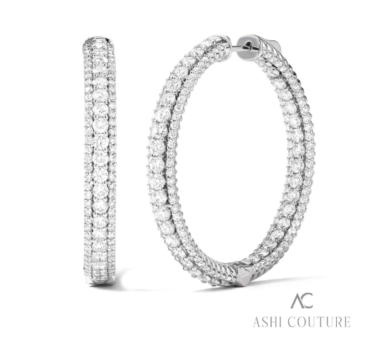 18K WHITE GOLD INSIDE OUT HOOP DIAMOND EARRINGS WITH 356 6.2TW ROUND F-G VS2-SI1 DIAMONDS   (15.72 GRAMS)