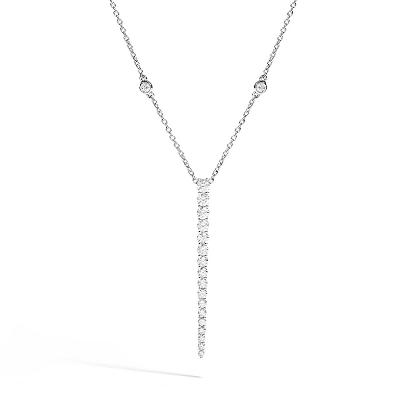 18K WHITE GOLD DROP DIAMOND PENDANT WITH 23=1.35TW ROUND F-G VS2-SI1 DIAMONDS 18