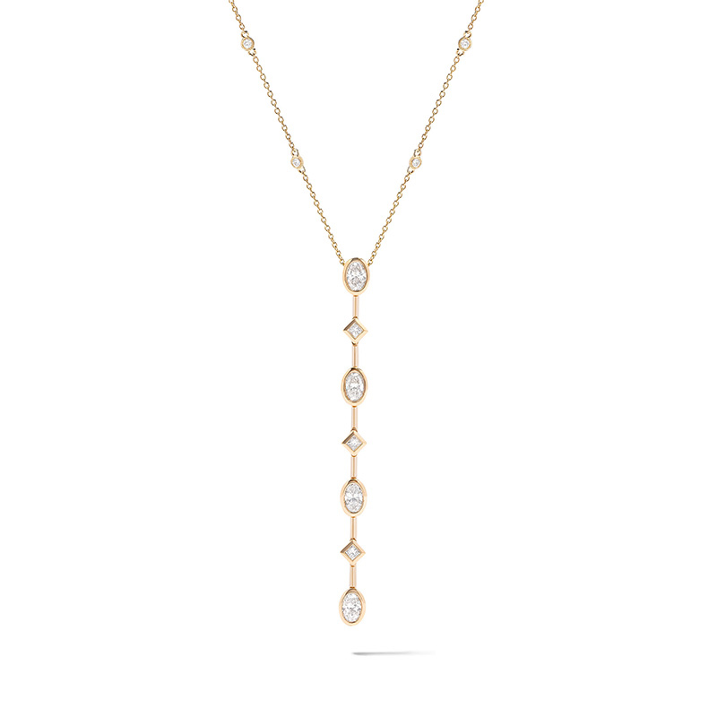 18K YELLOW GOLD DROP DIAMOND PENDANT WITH 13 1.55TW VARIOUS SHAPES F-G VS2-SI1 DIAMONDS 18