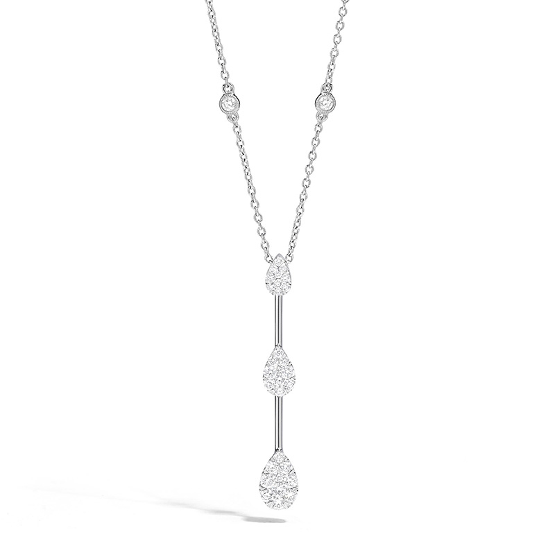 18K WHITE GOLD DROP DIAMOND PENDANT WITH 36 0.85TW ROUND F-G VS2-SI1 DIAMONDS 18