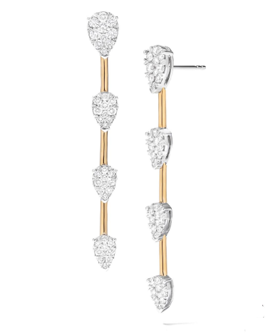 18K YELLOW & WHITE GOLD DANGLE DIAMOND EARRINGS WITH 82=1.65TW ROUND F-G VS2-SI1 DIAMONDS   (5.86 GRAMS)