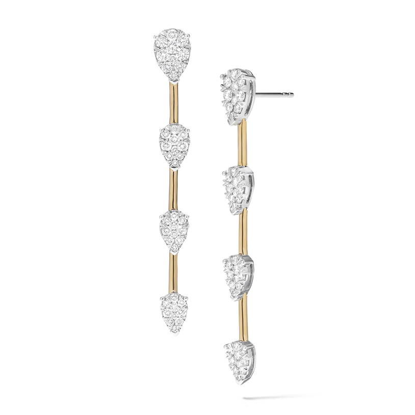18K YELLOW & WHITE GOLD DANGLE DIAMOND EARRINGS WITH 82 1.65TW ROUND F-G VS2-SI1 DIAMONDS   (5.82 GRAMS)