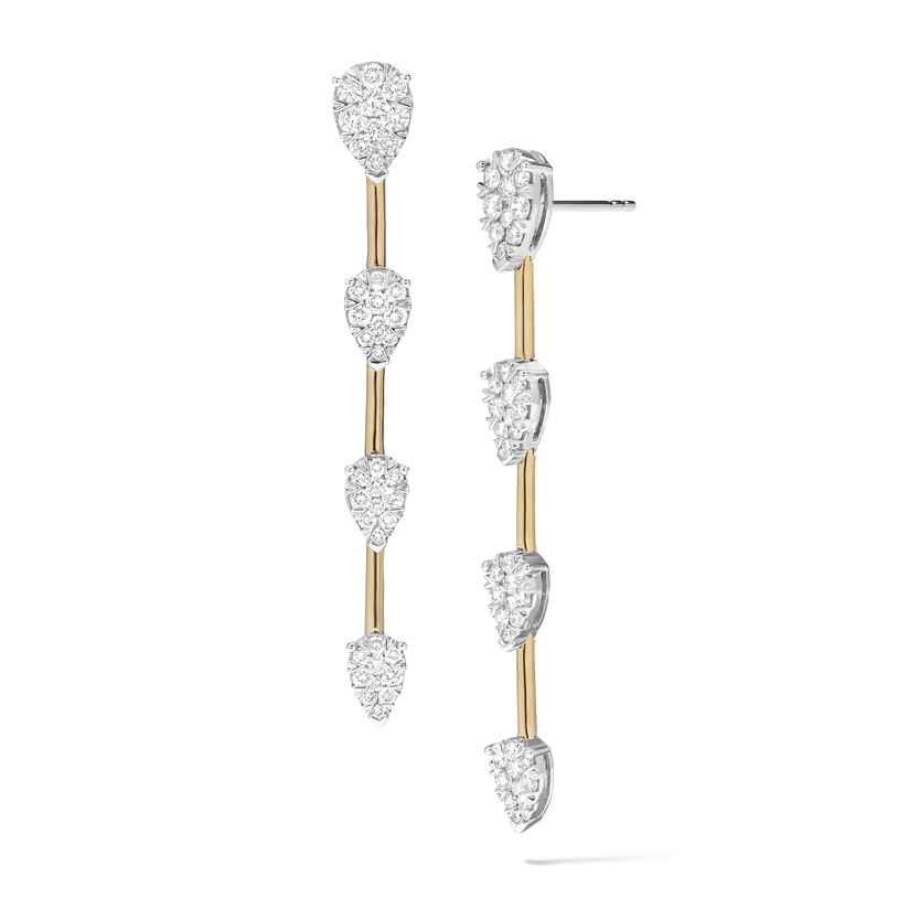 18K YELLOW & WHITE GOLD DANGLE DIAMOND EARRINGS WITH 82=1.65TW ROUND F-G VS2-SI1 DIAMONDS   (5.86 GRAMS)