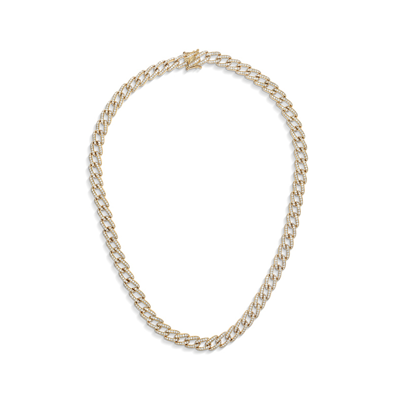 18K YELLOW GOLD PAVE CUBAN DIAMOND NECKLACE LENGTH 16 WITH 972 6.8TW ROUND F-G VS2-SI1 DIAMONDS