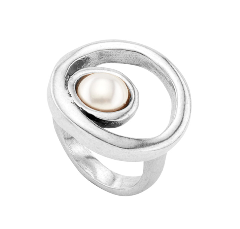 UNODE50 MAKE A WISH SILVER PLATED FASHION RING SIZE 15 WITH PEARL