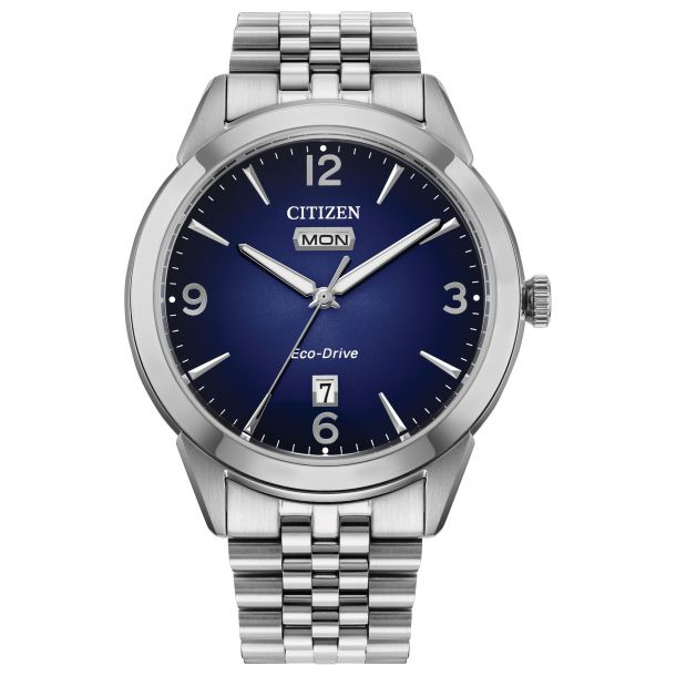 CITIZEN ECO-DRIVE ROLAN BLUE DIAL STAINLESS STEEL BRACELET WATCH 40MM