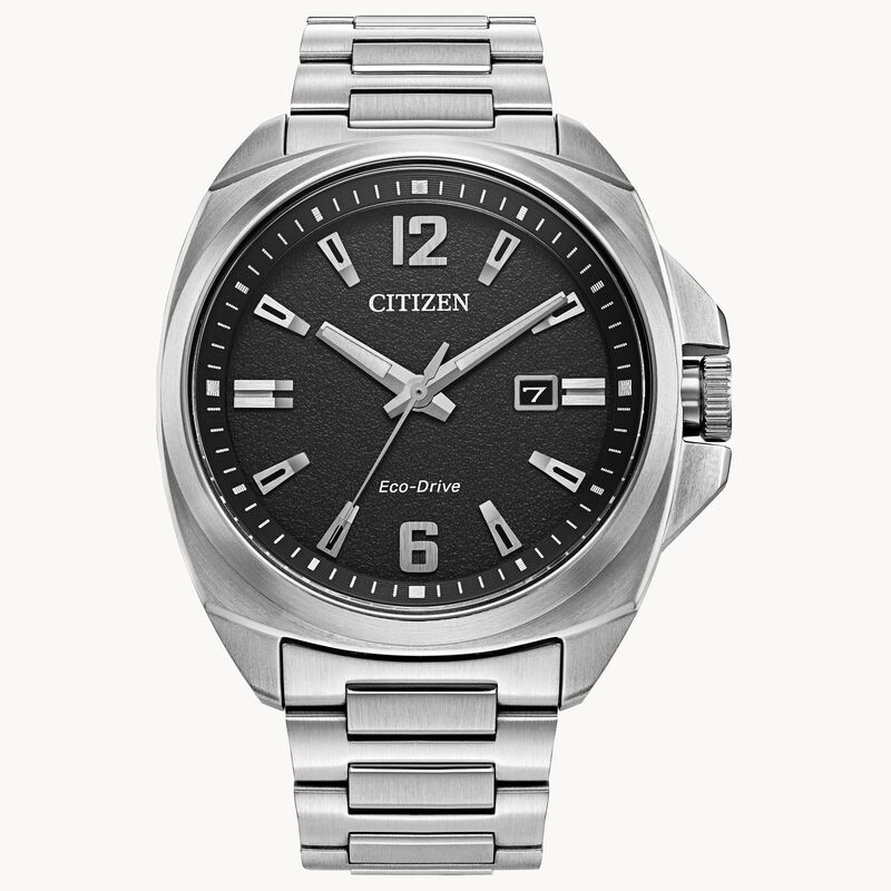 CITIZEN GENTS ECO DRIVE SPORT LUX STAINLESS WATCH WITH BLACK FACE