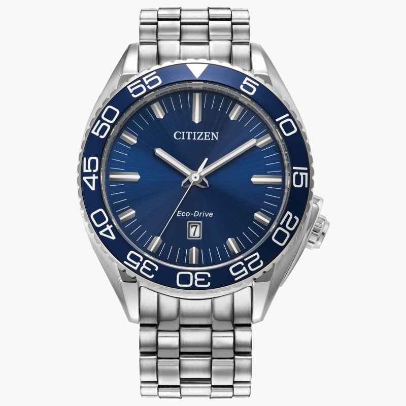 GENTS CITIZEN ECO DRIVE CARSON WATCH WITH STAINLESS STEEL CASE AND BRACELET WITH BLUE DIAL
