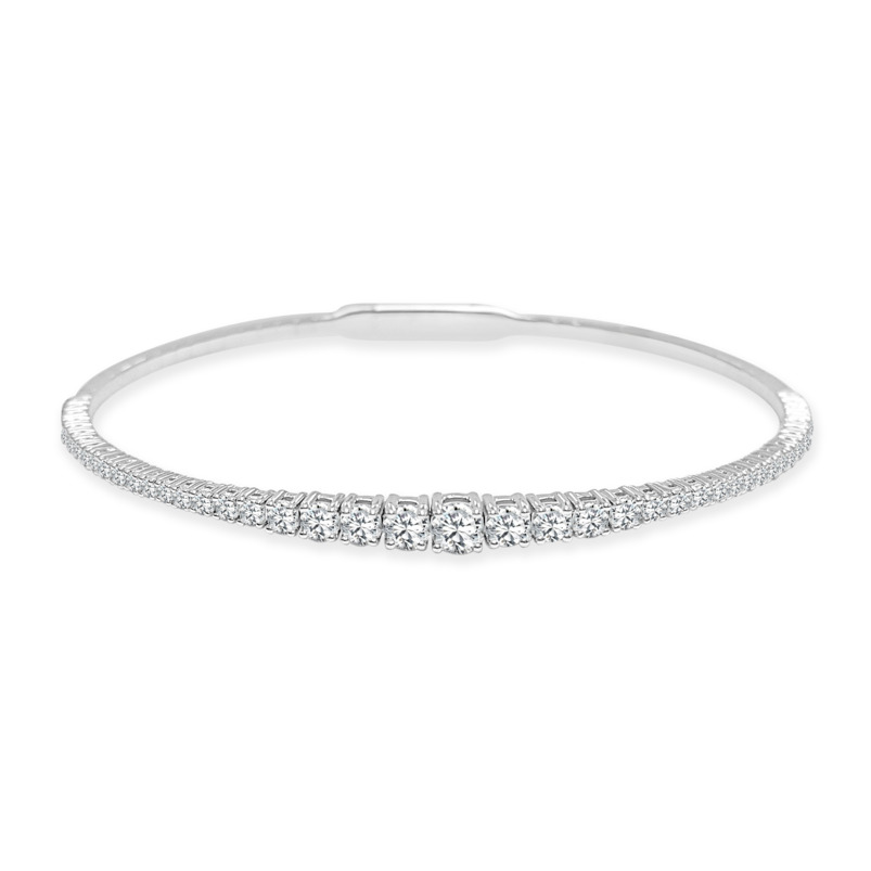 14K WHITE GOLD BANGLE DIAMOND BRACELET WITH 46=1.50TW ROUND H-I I1 DIAMONDS   (7.24 GRAMS)