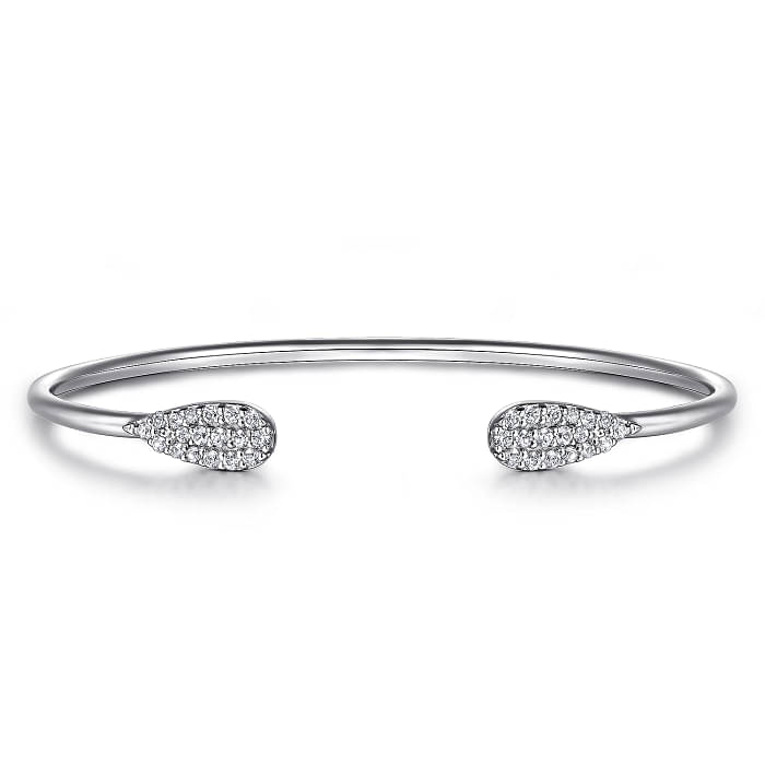 GABRIEL & CO CONTEMPORARY COLLECTION STERLING SILVER SPLIT BANGLE BRACELET WITH 36=0.61TW ROUND WHITE SAPPHIRES   (4.17 GRAMS)