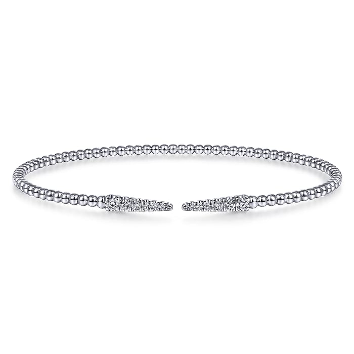 14K WHITE GOLD BEADED BANGLE DIAMOND BRACELET WITH 12=0.25TW ROUND H SI2 DIAMONDS   (4.03 GRAMS)