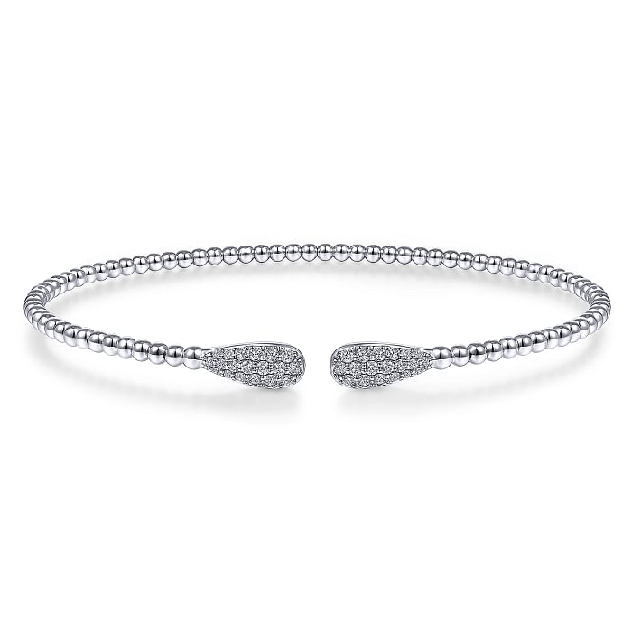 14K WHITE GOLD BEADED BANGLE DIAMOND BRACELET WITH 38=0.30TW ROUND H SI2 DIAMONDS   (4.71 GRAMS)