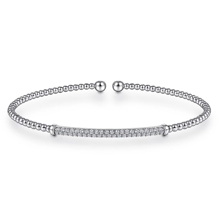 14K WHITE GOLD BEADED BANGLE DIAMOND BRACELET WITH 45=0.34TW ROUND H SI2 DIAMONDS    (5.25 GRAMS)