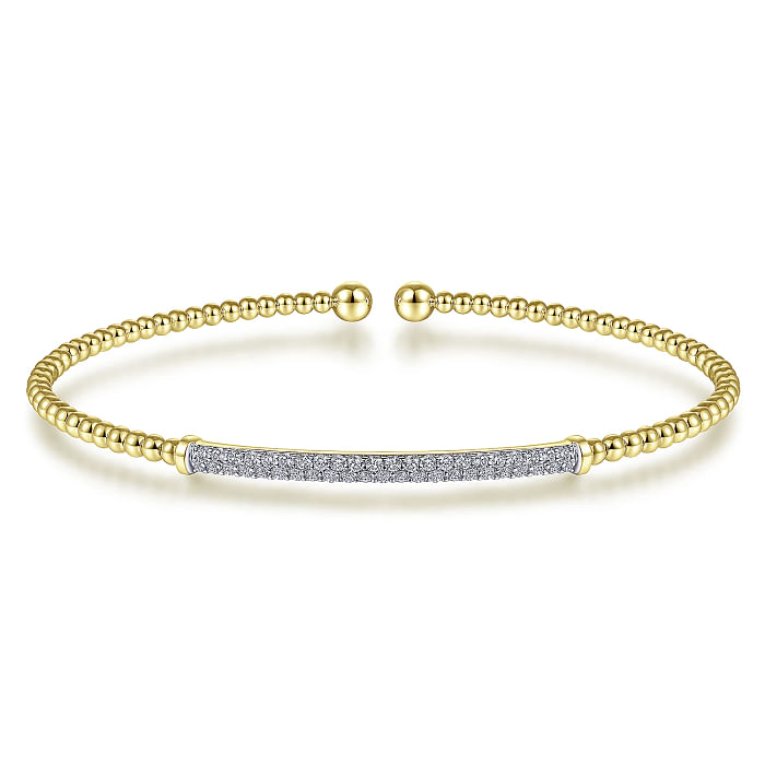 14K YELLOW GOLD BEADED BANGLE DIAMOND BRACELET WITH 45=0.33TW ROUND H SI2 DIAMONDS    (5.30 GRAMS)