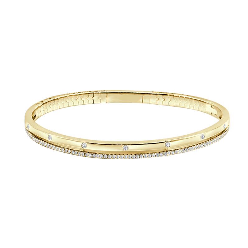 14K YELLOW GOLD FLEXI-BANGLE DIAMOND BRACELET WITH 97 = 0.33TW ROUND I-J SI2-I1 DIAMONDS (15.11 GRAMS)