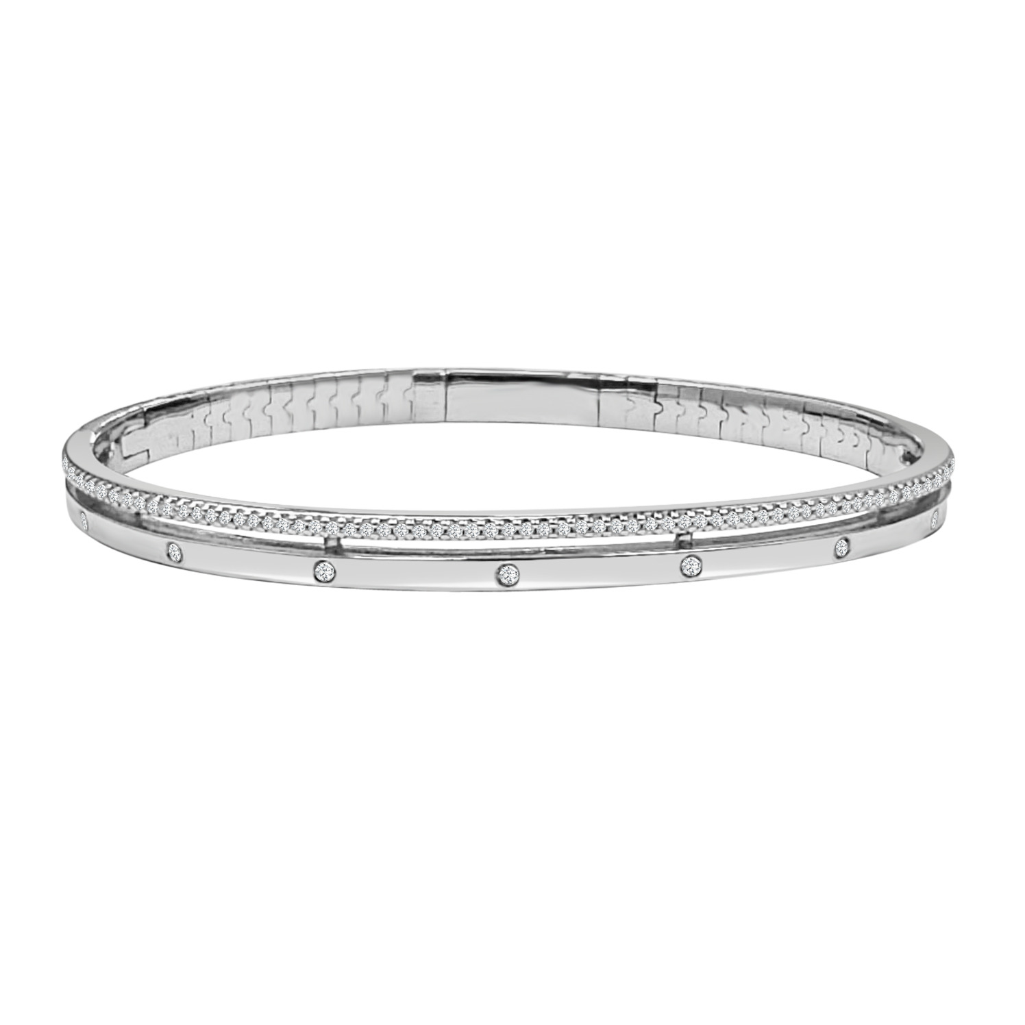14K WHITE GOLD FLEXI-BANGLE DIAMOND BRACELET WITH 97 = 0.32TW ROUND I-J SI2-I1 DIAMONDS (15.87 GRAMS)