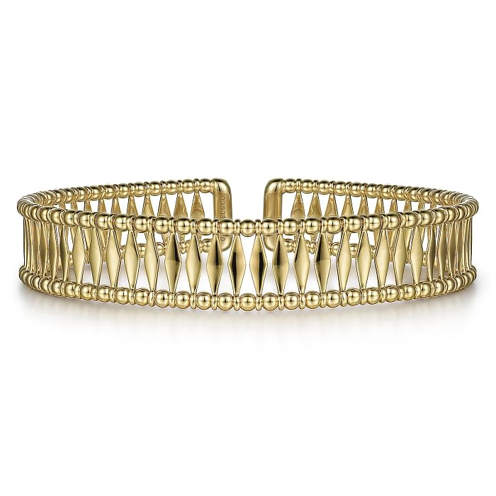 14K YELLOW GOLD BEADED CUFF BANGLE BRACELET    (15.00 GRAMS)