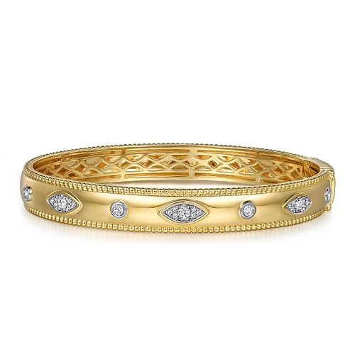 GABRIEL & CO BUJUKAN COLLECTION 14K YELLOW GOLD BEADED BANGLE DIAMOND 6.25
