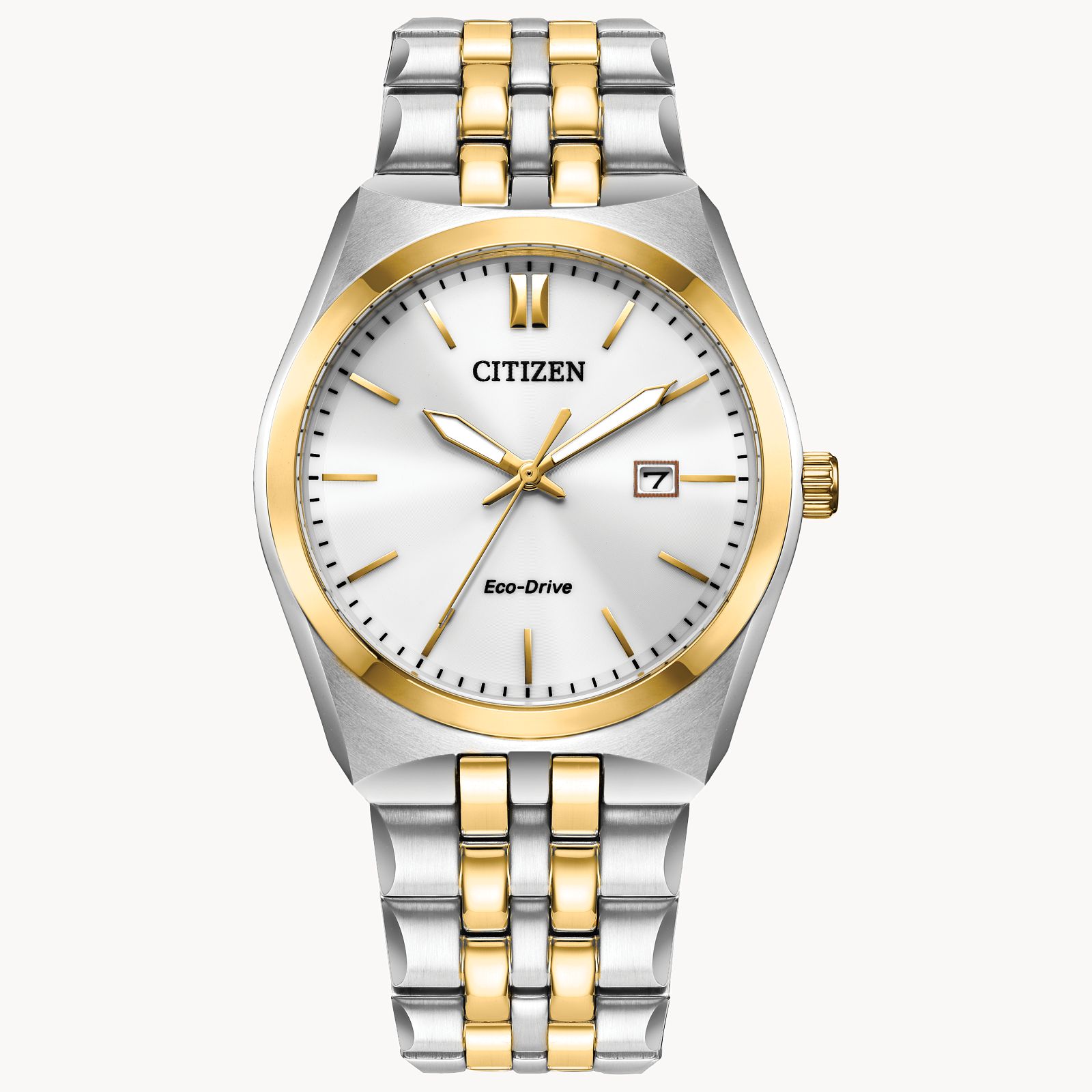 MEN'S CITIZEN ECO DRIVE CORSO COLLECTION TWO TONE STAINLESS STEEL CASE AND BRACELET WITH WHITE DIAL