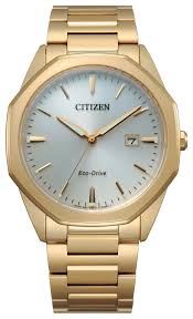 GENTS CITIZEN ECO-DRIVE GOLDTONE STAINLESS STEEL WATCH WITH LIGHT GRAY FACE