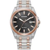CITIZEN GENTS ECO DRIVE ROSE TONE STAINLESS WATCH WITH BROWN FACE