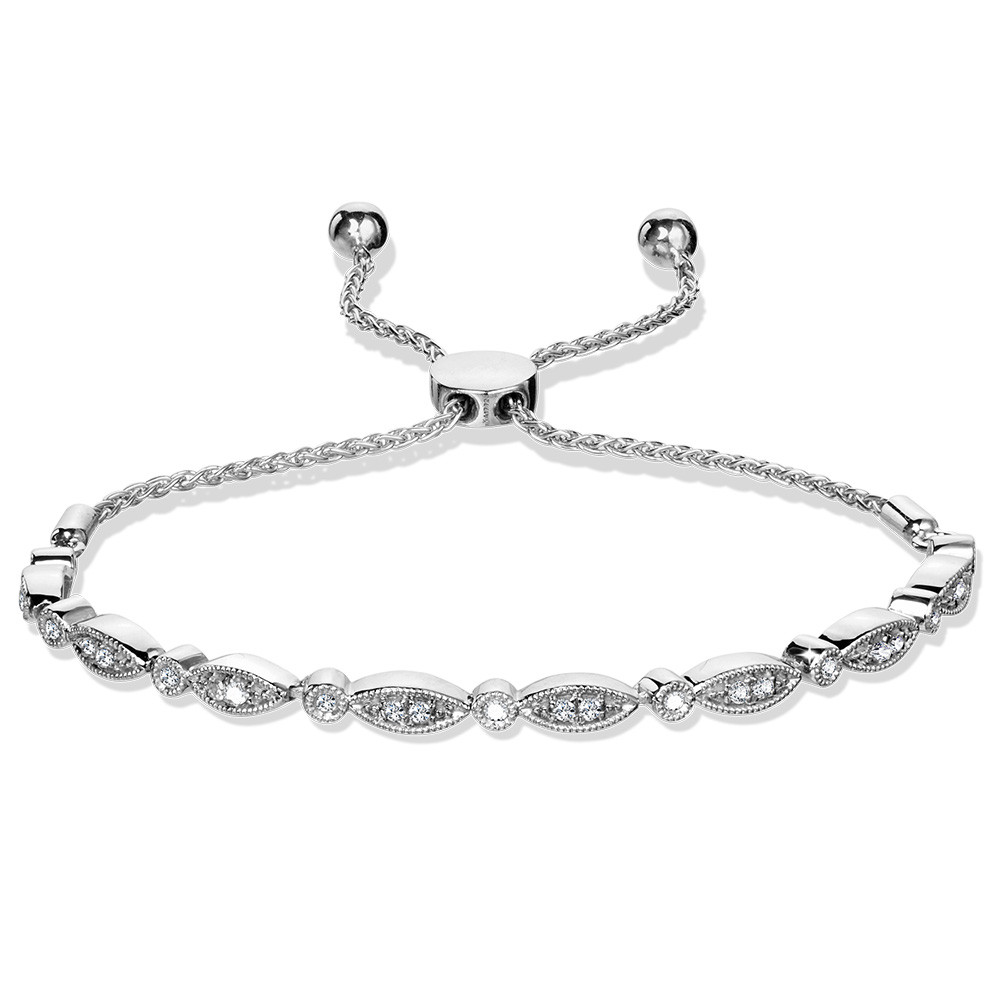 STERLING SILVER BOLO BRACELET WITH 25=0.25TW SINGLE CUT I-J I1-I2 DIAMONDS