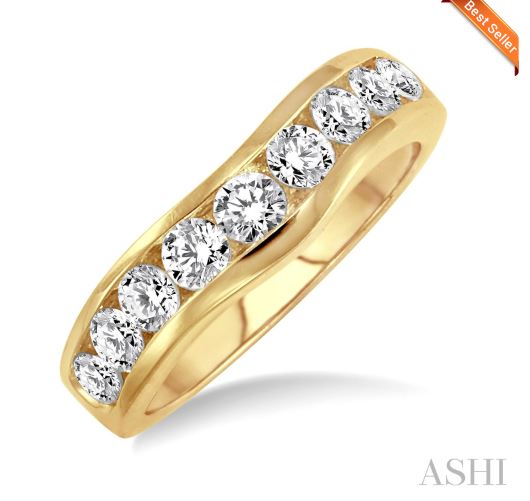 14K YELLOW GOLD CHANNEL SET DIAMOND WEDDING BAND SIZE 6.75 WITH 9=1.00TW ROUND H-I SI2-SI3 DIAMONDS   (3.81 GRAMS)