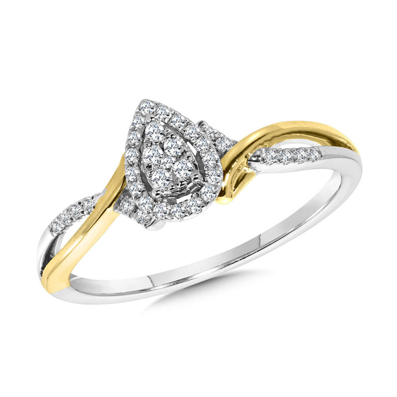 10K Yellow and White Gold Halo Engagement Ring