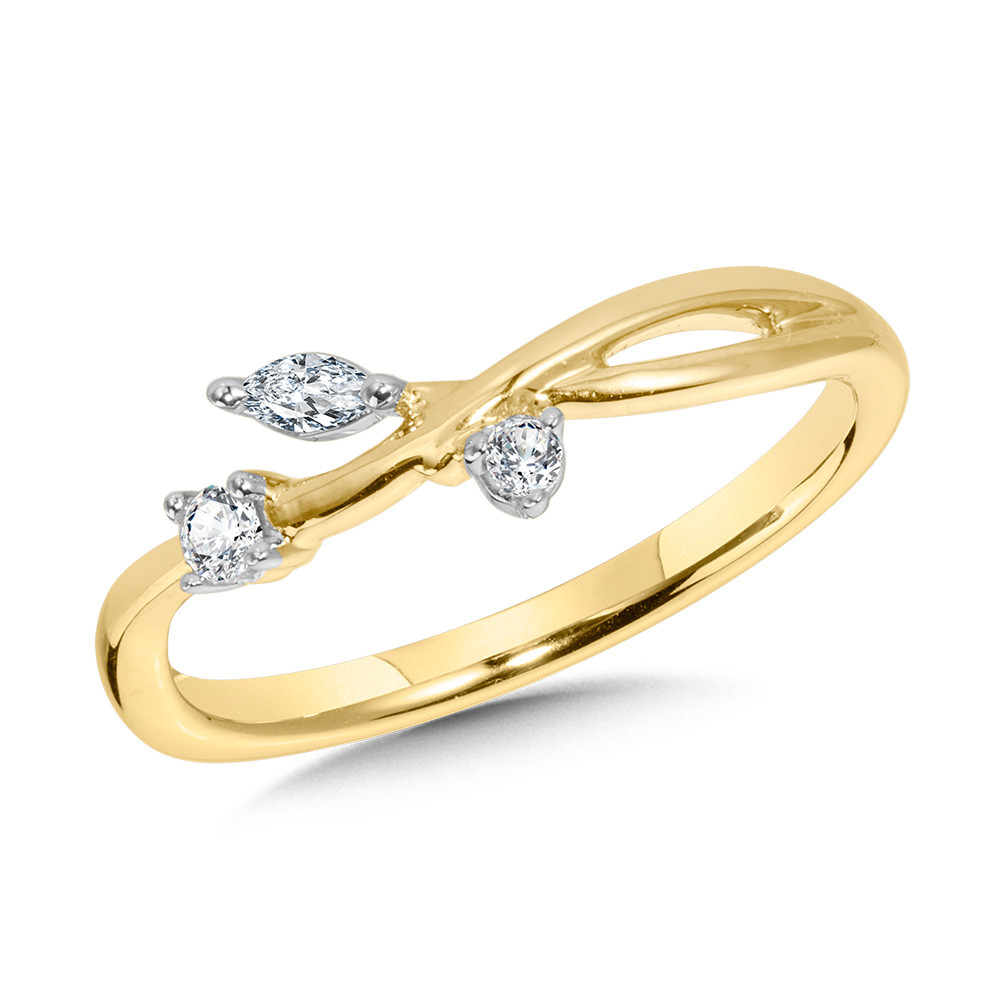 10K YELLOW GOLD DIAMOND FASHION RING SIZE 7.25 WITH ONE MARQUISE DIAMOND AND 2=0.10TW ROUND H-I I1 DIAMONDS