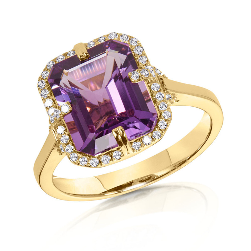 Emerald Amethyst Halo Fashion Ring