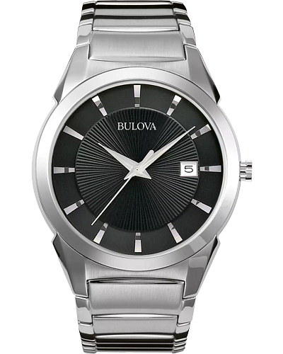 GENTS BULOVA STAINLESS STEEL BLACK DIAL SILVER TONE BRACELET