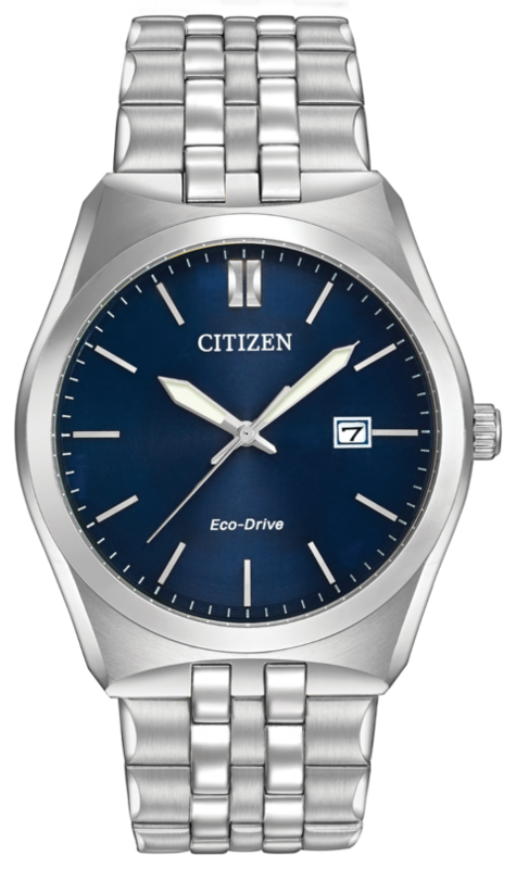GENTS CITIZEN ECO DRIVE CORSO COLLECTION STAINLESS STEEL CASE AND BRACELET WITH BLUE DIAL WATCH