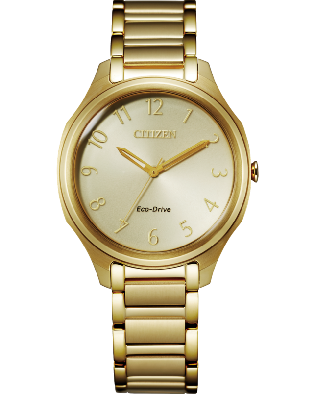 LADIES ECO DRIVE GOLD TONE STAINLESS STEEL WITH CHAMPAGNE DIAL AND GOLD TONE BRACELET