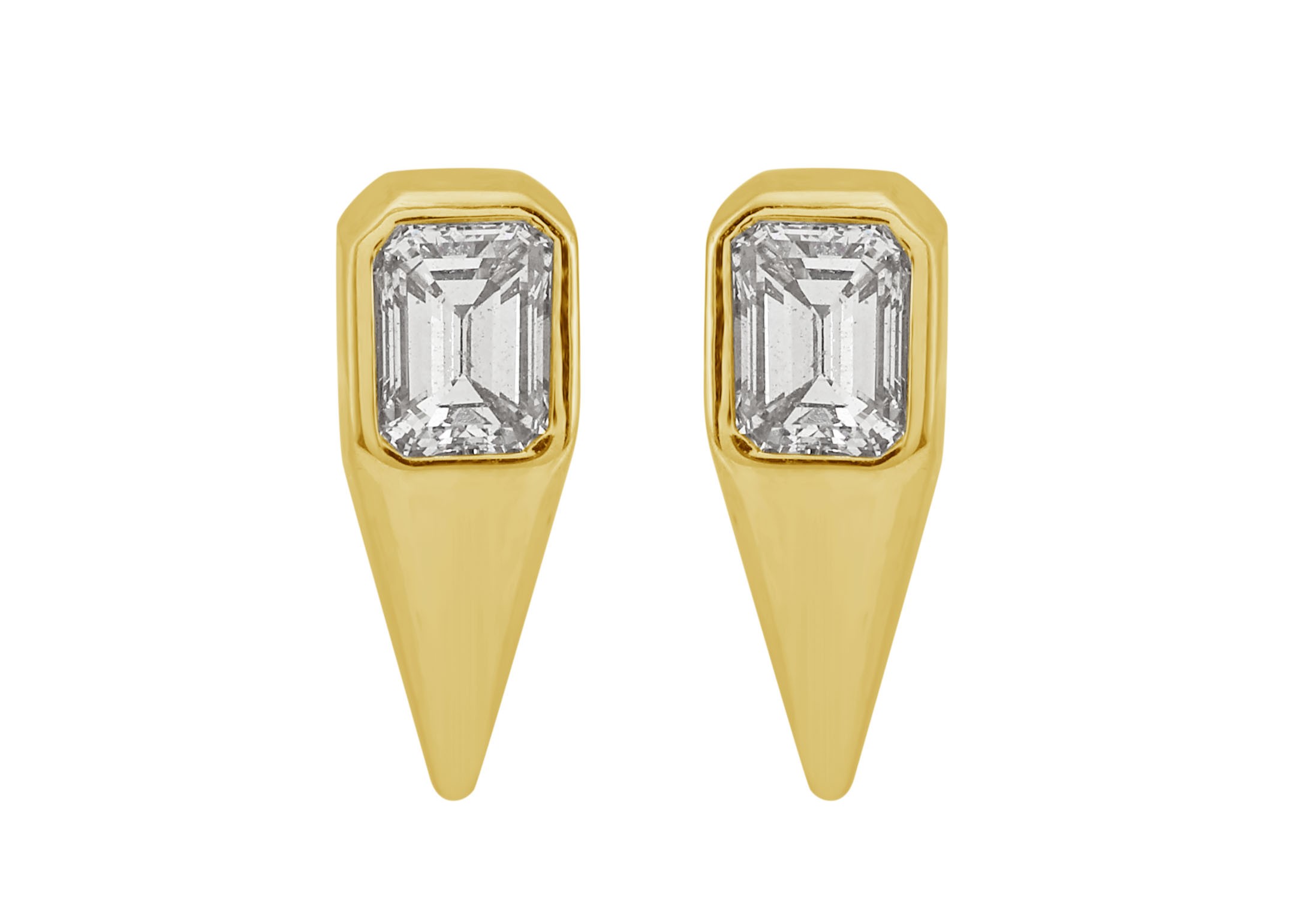 14K YELLOW GOLD STUD DIAMOND EARRINGS WITH 2 = 0.32TW EMERALD I SI1-SI2 DIAMONDS   (1.61 GRAMS)