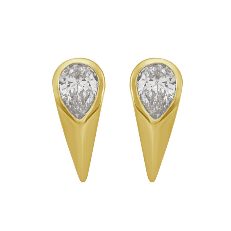 14K YELLOW GOLD STUD DIAMOND EARRINGS WITH 2 = 0.40TW OVAL H SI1-SI2 DIAMONDS  (1.34 GRAMS)