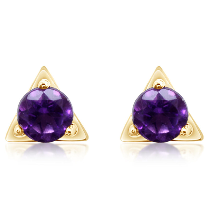 14K YELLOW GOLD STUD EARRINGS WITH 2=0.22TW ROUND AMETHYSTS   (0.70 GRAMS)