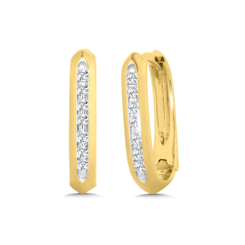 10K YELLOW GOLD HOOP DIAMOND EARRINGS WITH 14 = 0.12TW SINGLE CUT I I1 DIAMONDS   (2.29 GRAMS)