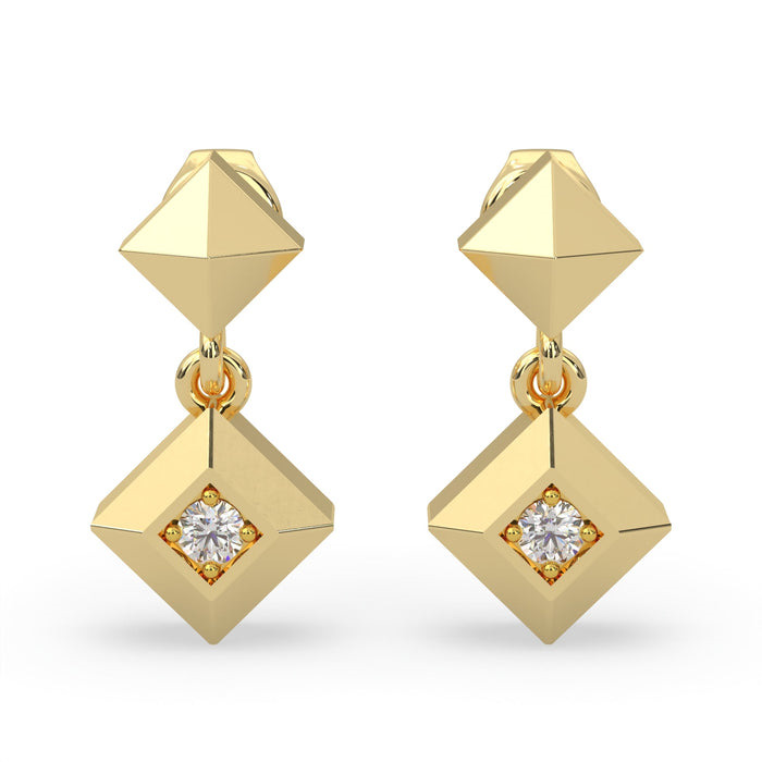 EARTH COLLECTION MODERN ELECTRUM DANGLE DIAMOND ORIGIN EARRINGS WITH 2=0.07TW ROUND J-K VS2 DIAMONDS  (3.4 GRAMS)