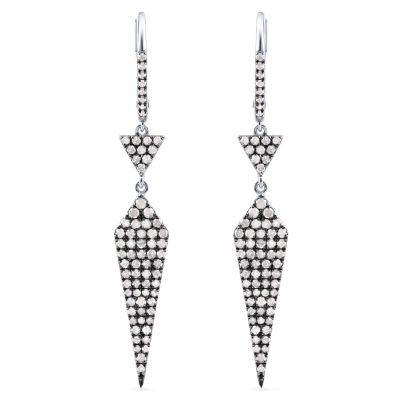 GABRIEL & CO FRONT ROW COLLECTION STERLING SILVER BLACK RHODIUM DANGLE EARRINGS WITH 146=1.17TW SINGLE CUT I I2 DIAMONDS  (4.30 GRAMS)