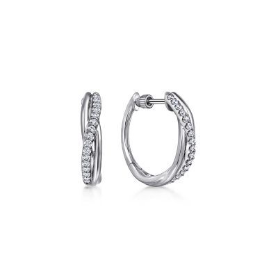 CONTEMPORARY COLLECTION STERLING SILVER TWIST 15MM HOOP EARRINGS WITH 32=0.43TW ROUND WHITE SAPPHIRES (4.39 GRAMS)